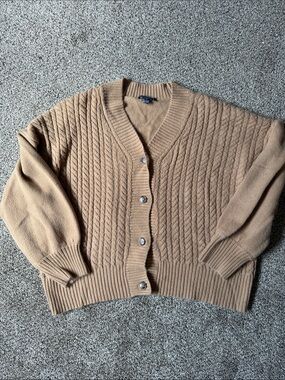 French Connection Camel Cable-Knit Button Cardigan